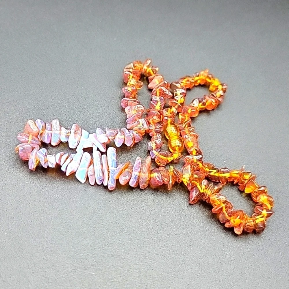 Natural Baltic Amber Chip 17.3" Necklace Barrel Closure Cognac Bead Beaded UV - Picture 9 of 12